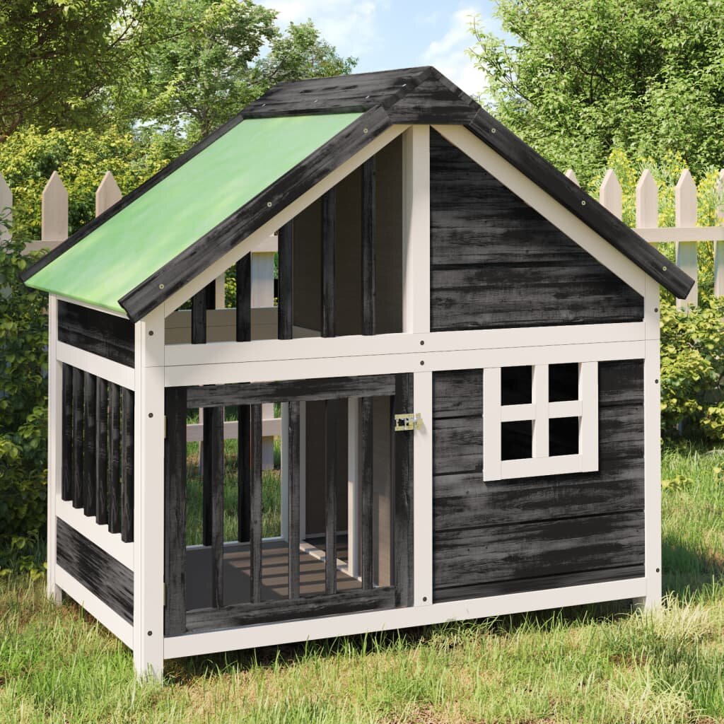 vidaXL Кучешка колиба сива 96x605x87 см бор масив