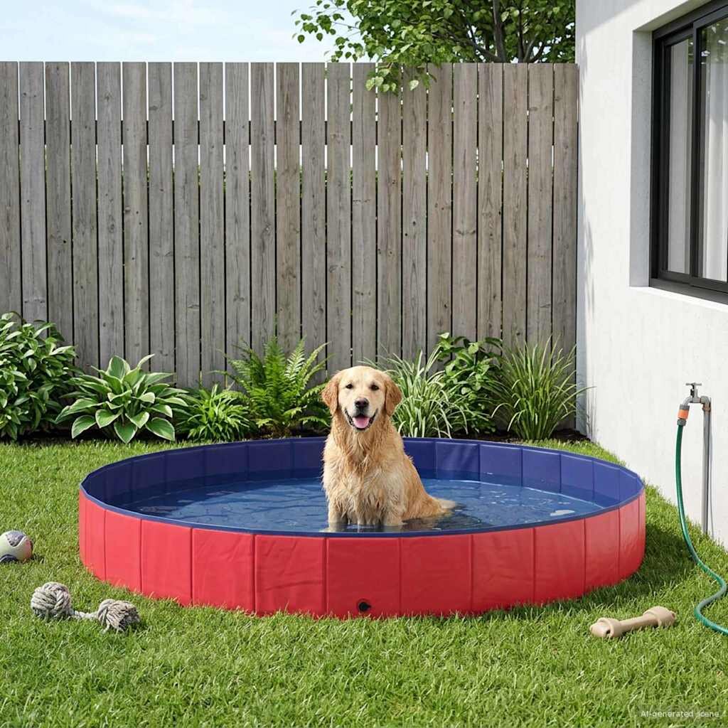 vidaXL Кучешки Басейн Ø300 x 38 см Дебел PVC Червено
