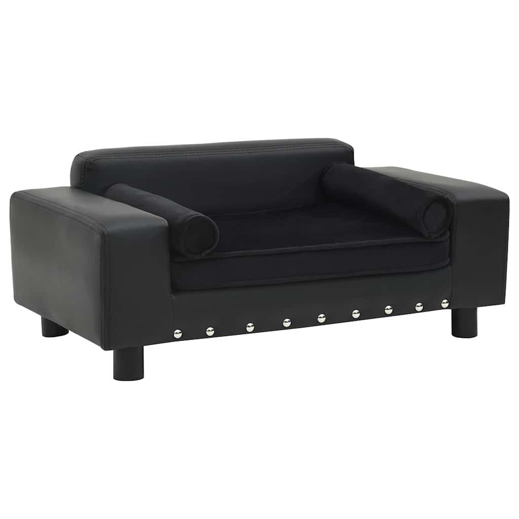 vidaXL Кучешки диван черен 81x43x31 см плюш и изкуствена кожа
