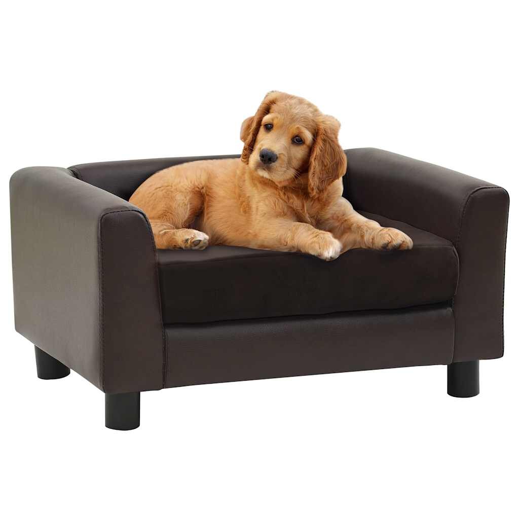 vidaXL Кучешки диван кафяв 60x43x30 см плюш и изкуствена кожа