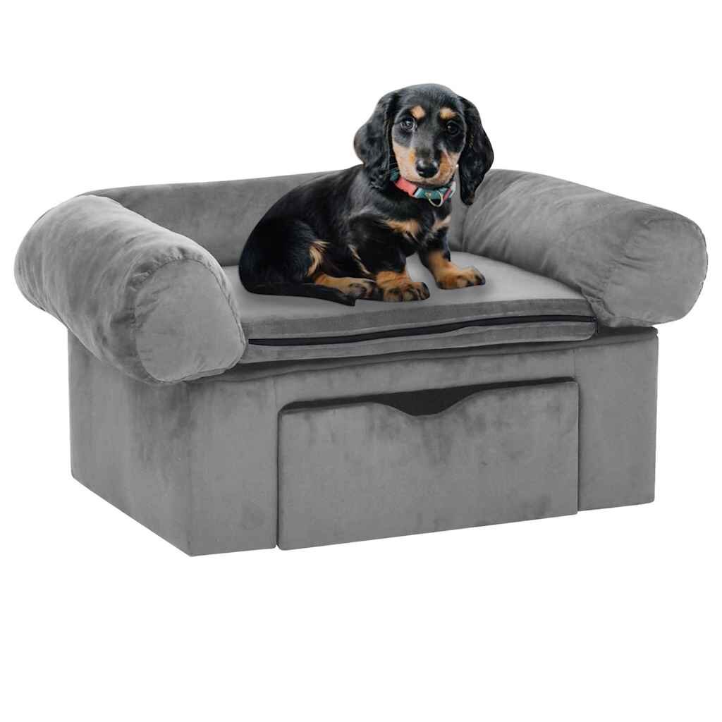 vidaXL Кучешки диван с чекмедже сив 75x50x38 см плюш