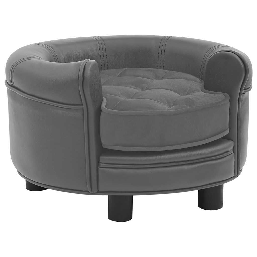 vidaXL Кучешки диван сив 48x48x32 см плюш и изкуствена кожа