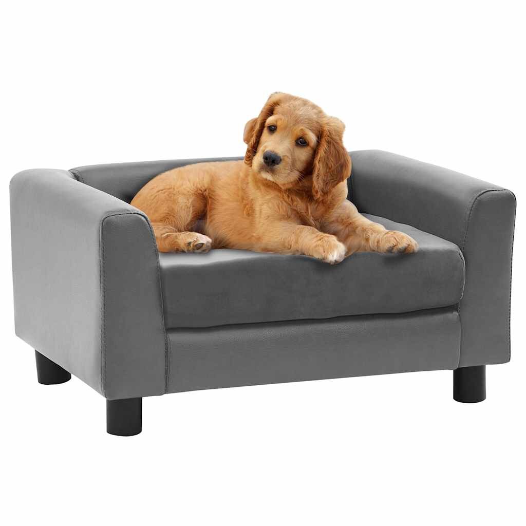 vidaXL Кучешки диван сив 60x43x30 см плюш и изкуствена кожа