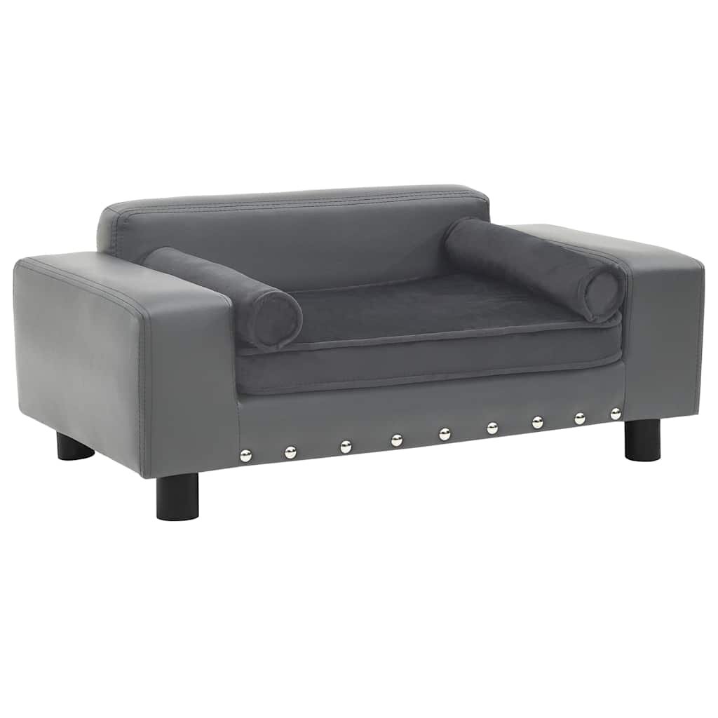 vidaXL Кучешки диван сив 81x43x31 см плюш и изкуствена кожа