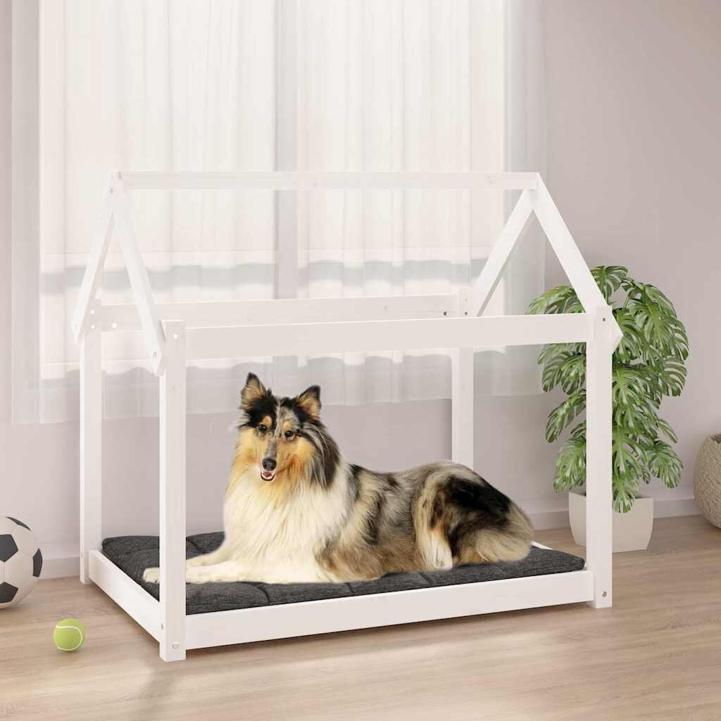 vidaXL Кучешко легло бяло 101x70x90 см борова дървесина масив