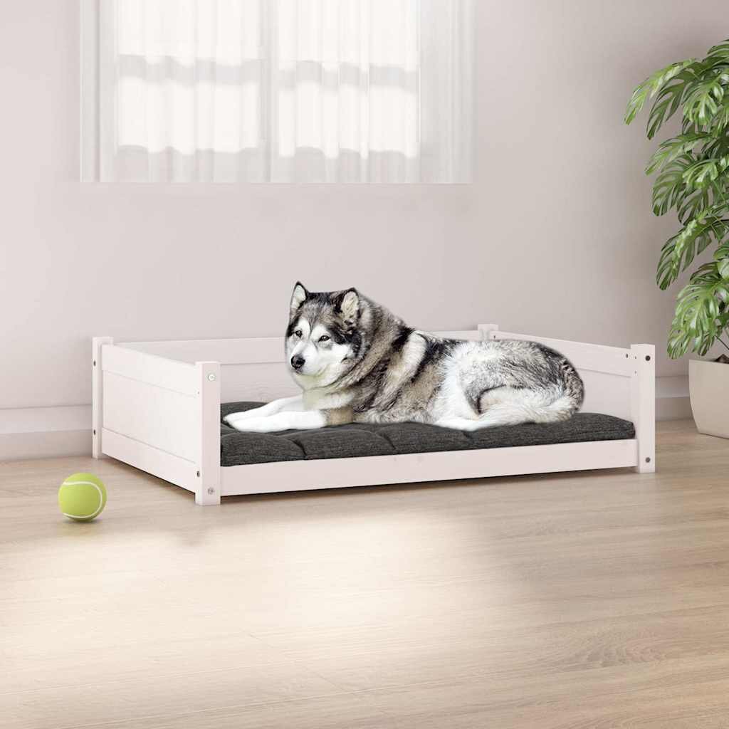 vidaXL Кучешко легло бяло 1055x755x28 см борова дървесина масив