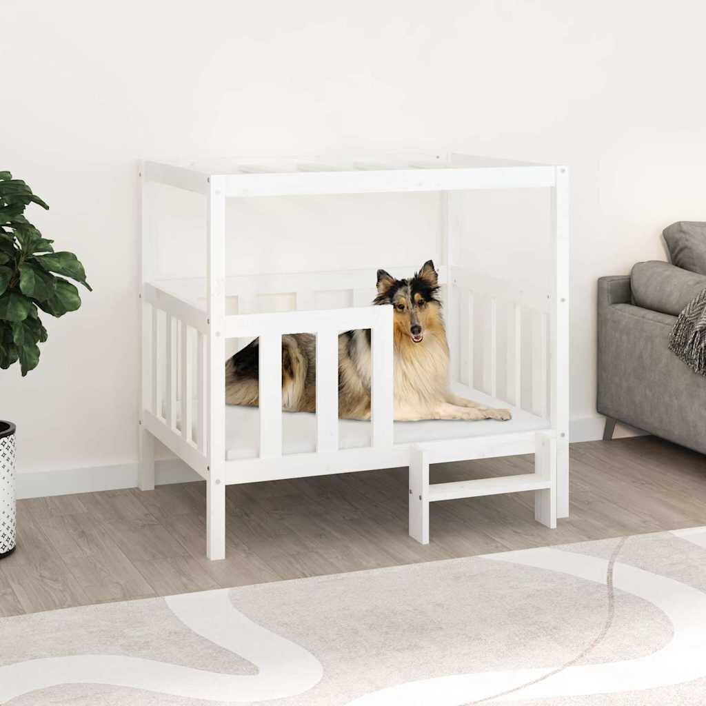 vidaXL Кучешко легло бяло 1055x835x100 см борова дървесина масив