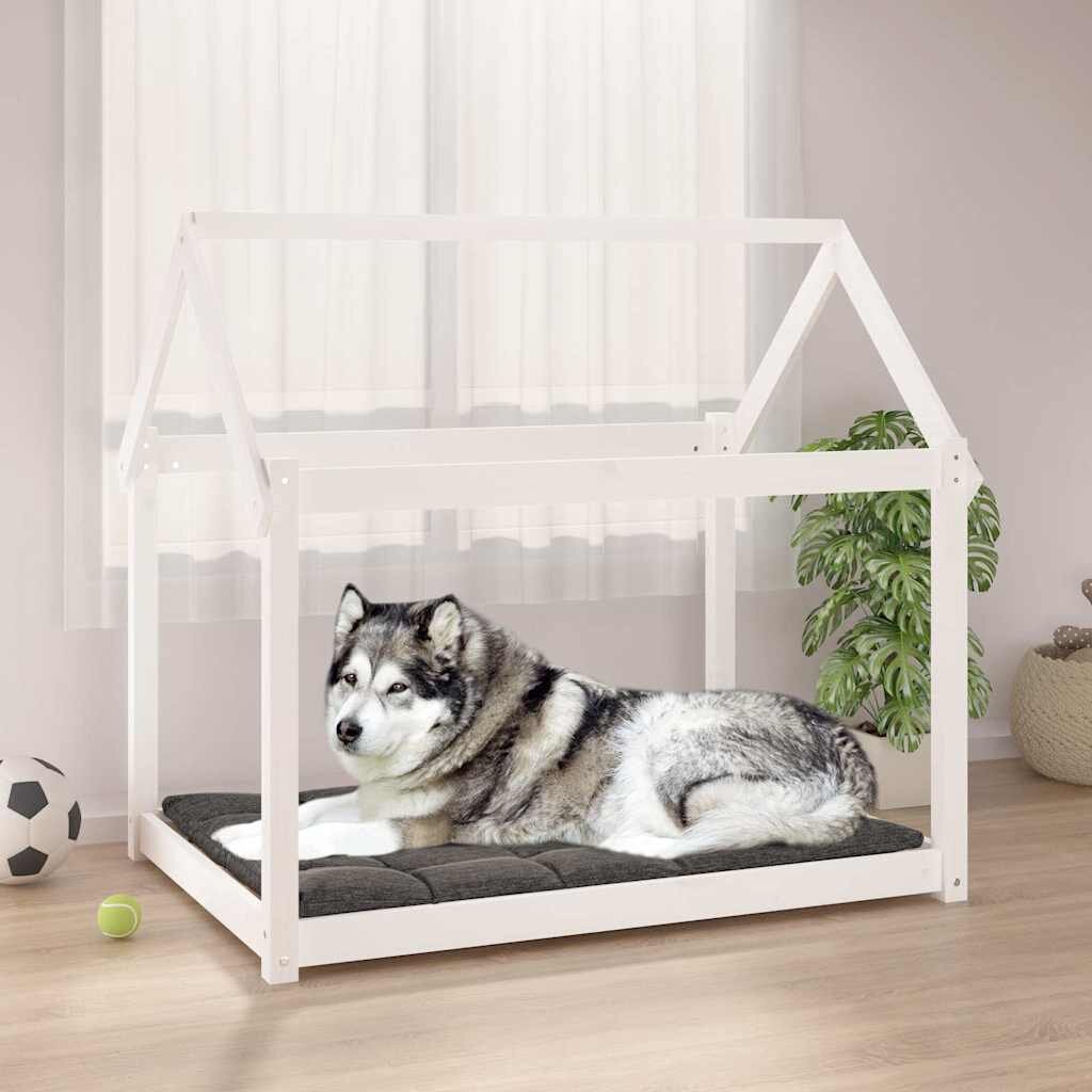 vidaXL Кучешко легло бяло 111x80x100 см борова дървесина масив