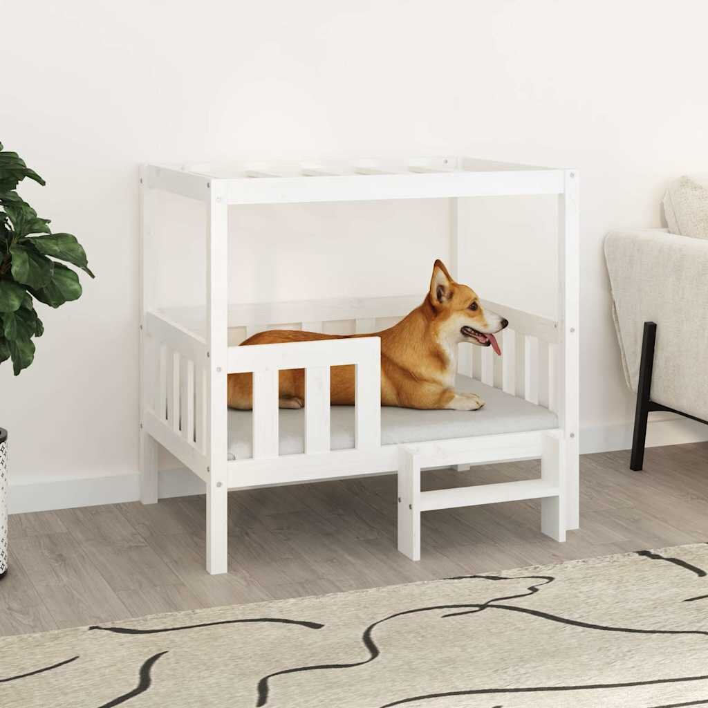 vidaXL Кучешко легло бяло 955x735x90 см борова дървесина масив