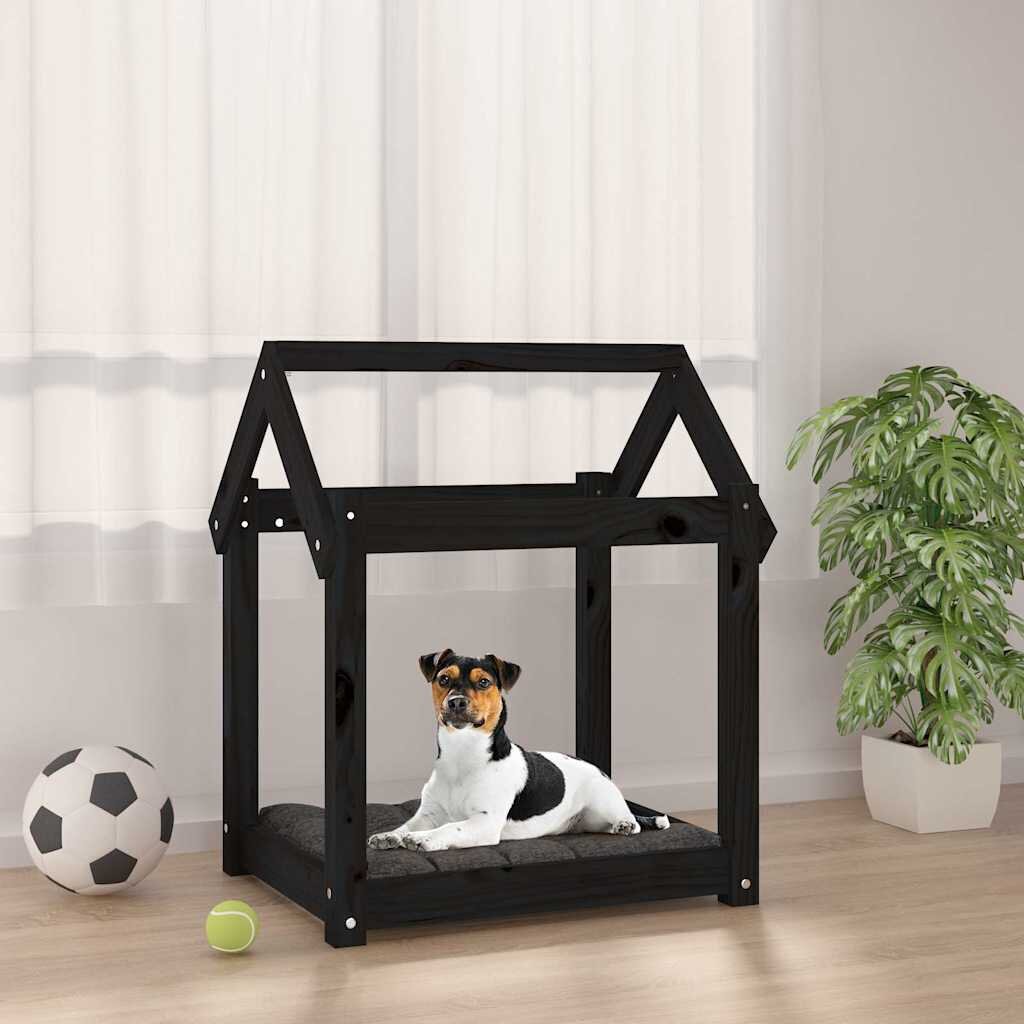 vidaXL Кучешко легло черно 61x50x70 см борова дървесина масив