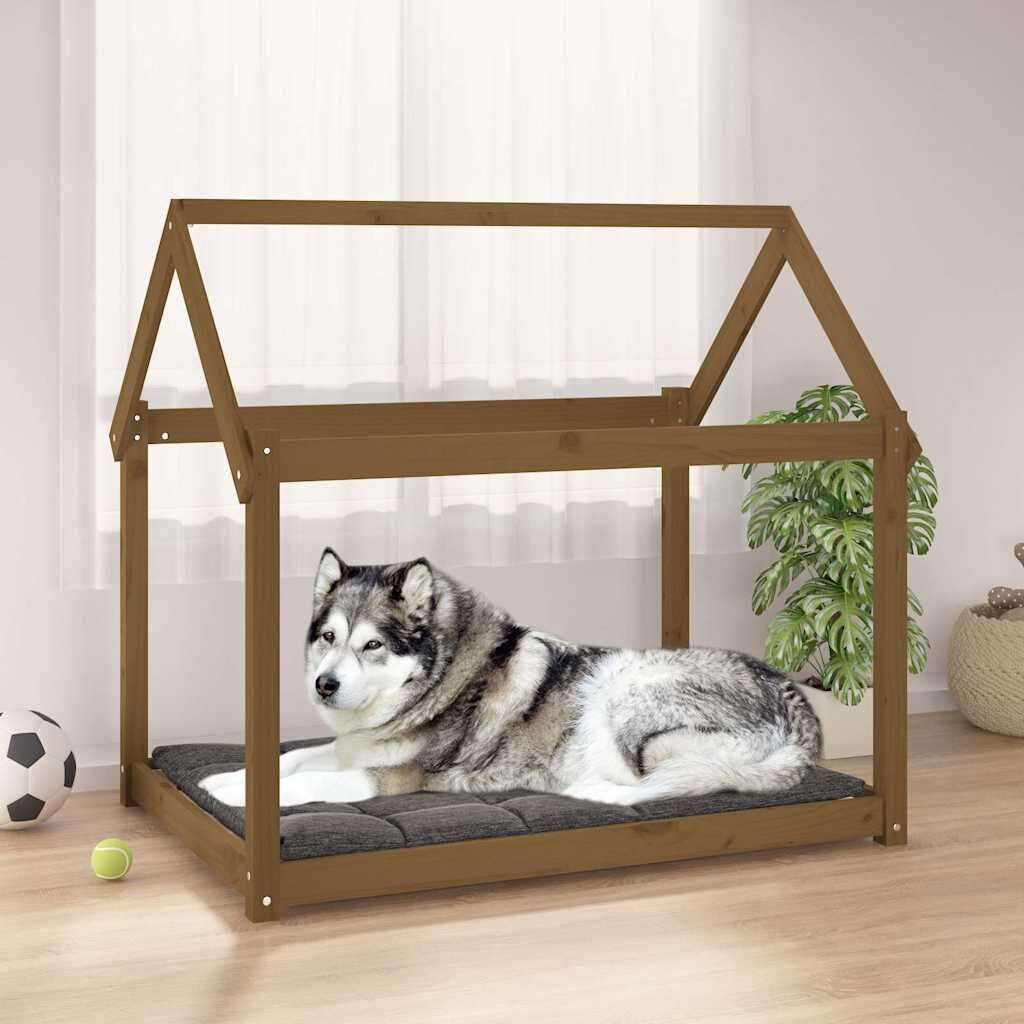 vidaXL Кучешко легло меденокафяво 111x80x100 см бор масив
