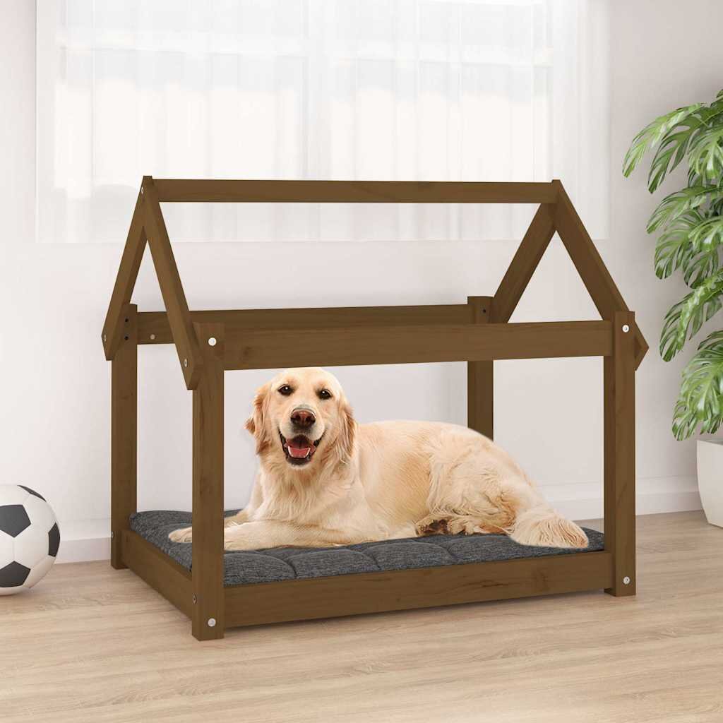 vidaXL Кучешко легло меденокафяво 81x60x70 см бор масив