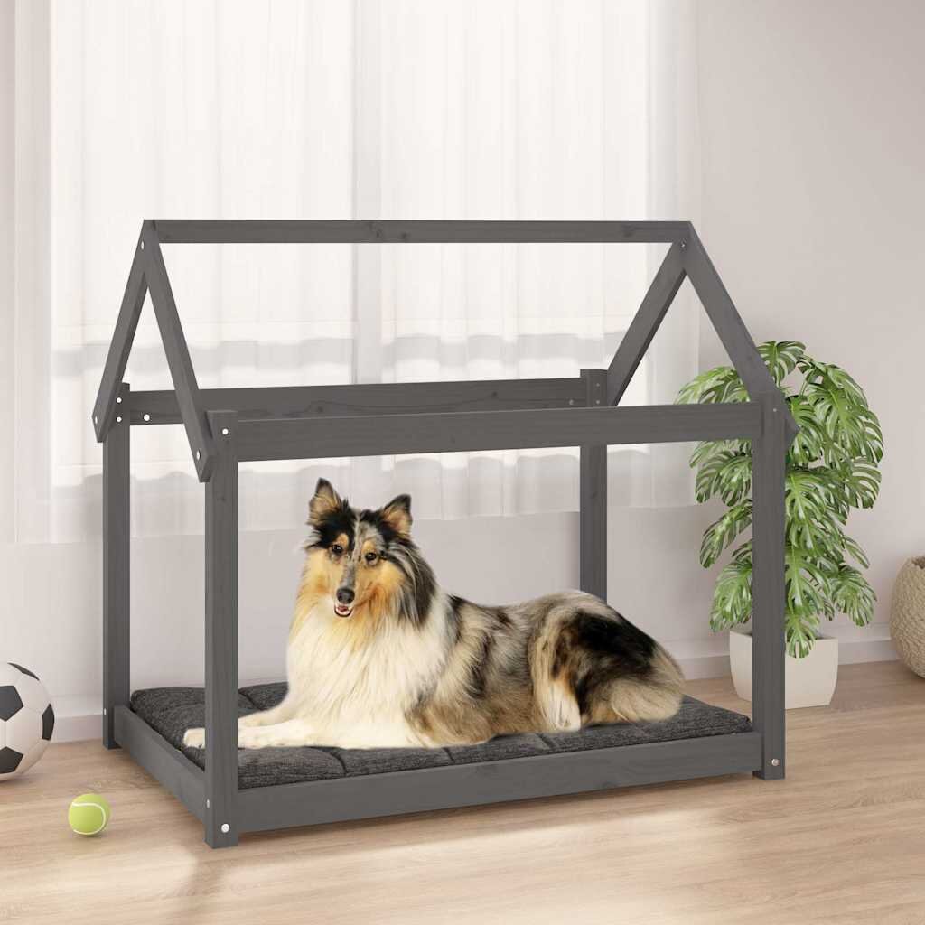 vidaXL Кучешко легло сиво 101x70x90 см борова дървесина масив
