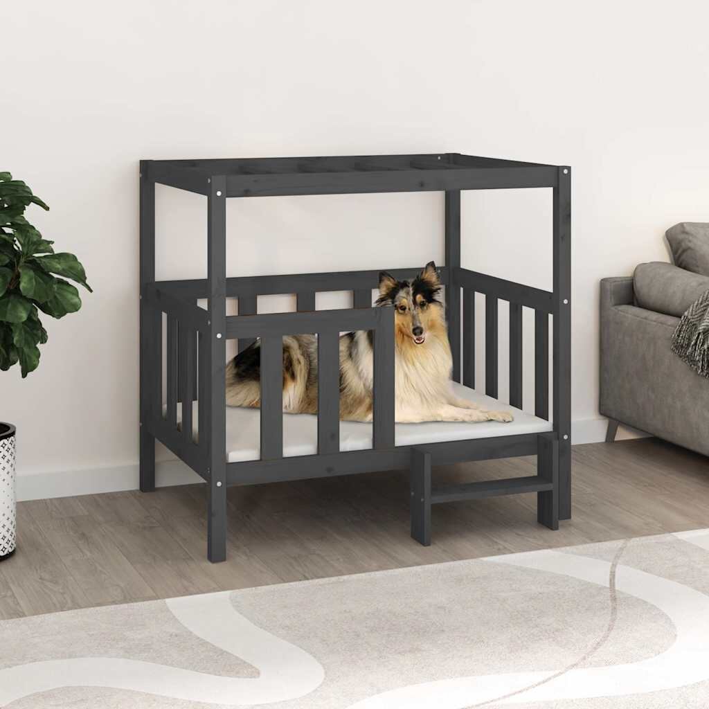 vidaXL Кучешко легло Сиво 1055x835x100 см борова дървесина масив