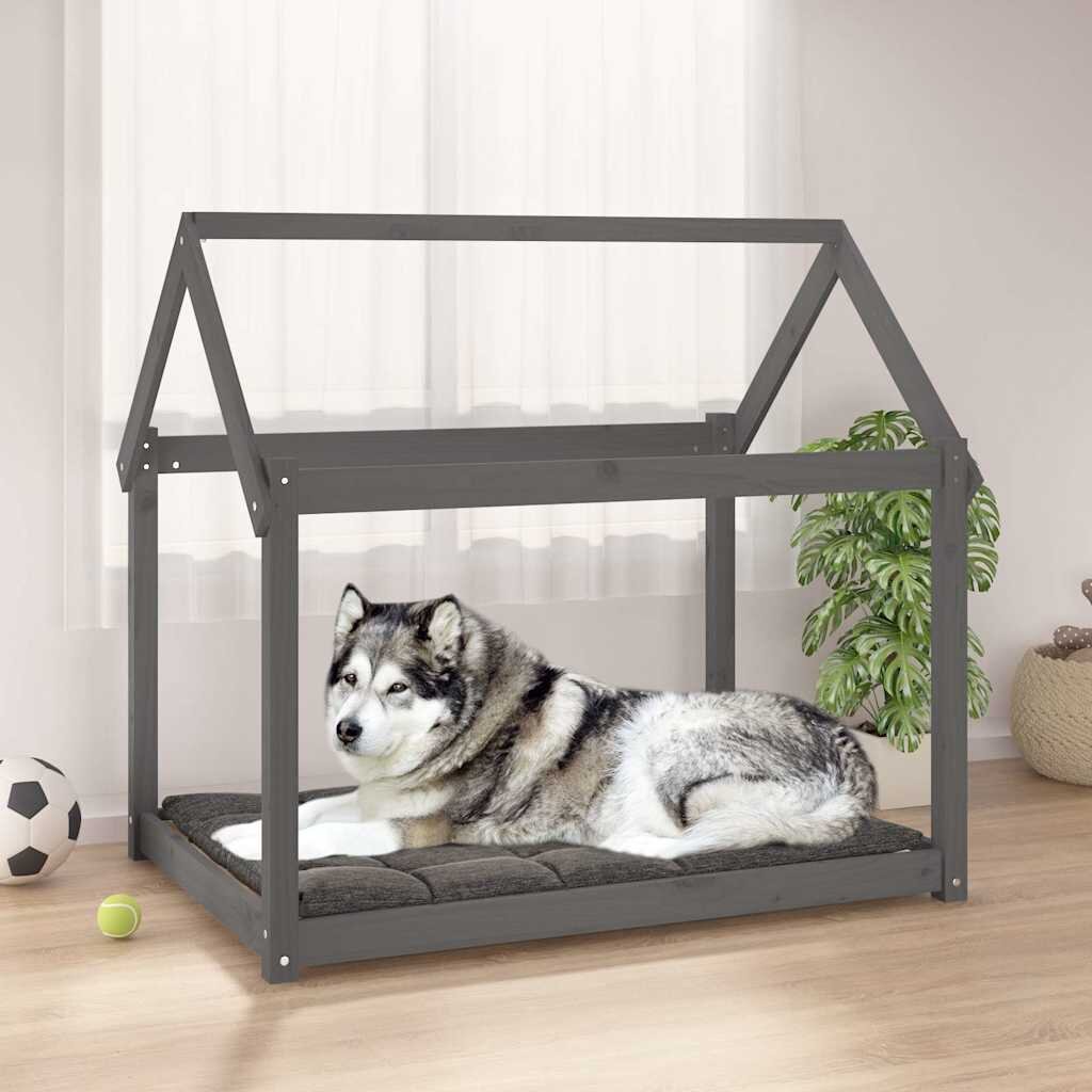 vidaXL Кучешко легло сиво 111x80x100 см борова дървесина масив