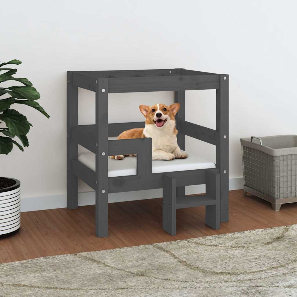 vidaXL Кучешко легло Сиво 555x535x60 см борова дървесина масив