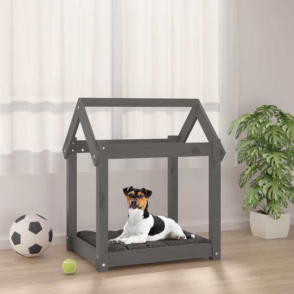 vidaXL Кучешко легло Сиво 61x50x70 см борова дървесина масив