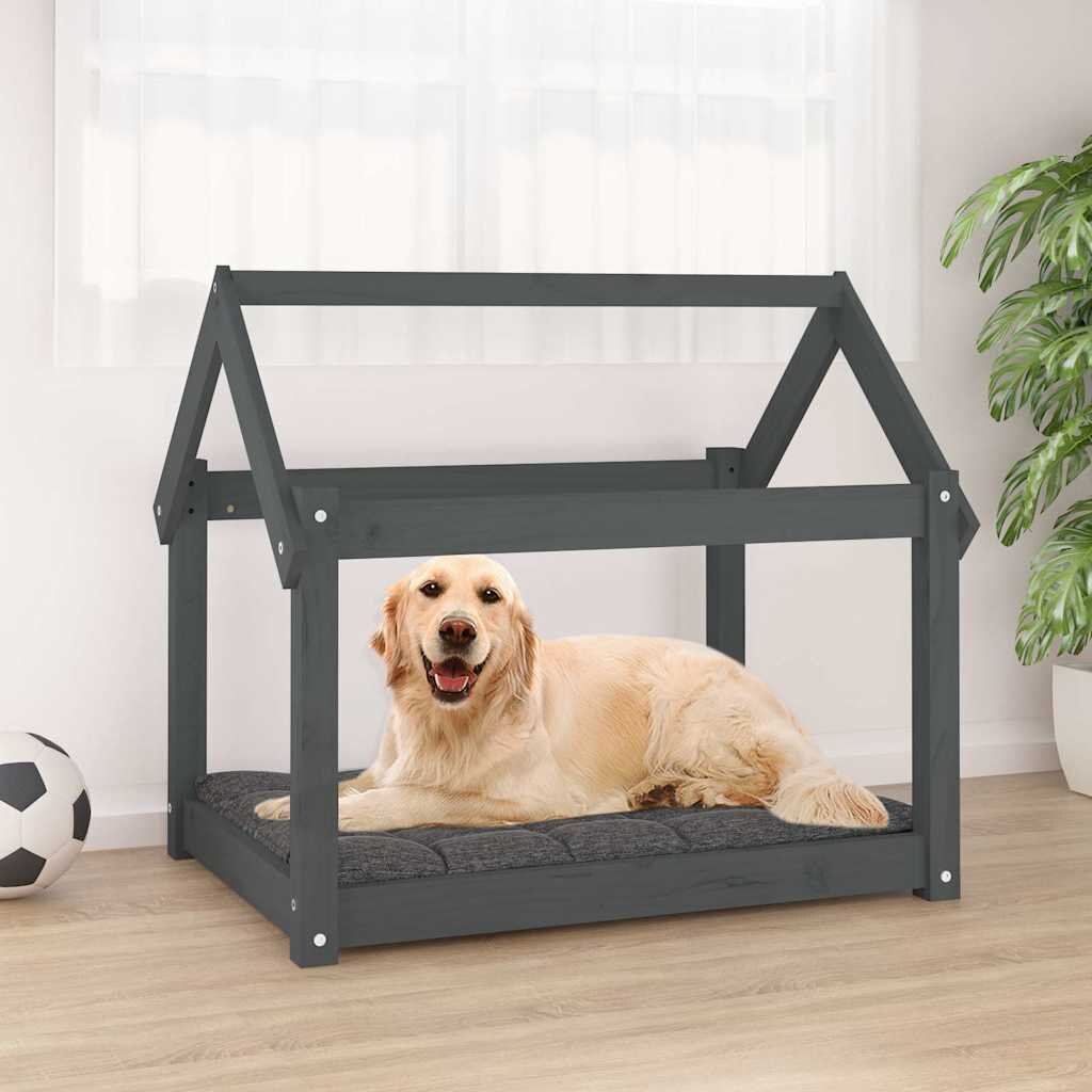 vidaXL Кучешко легло сиво 81x60x70 см борова дървесина масив