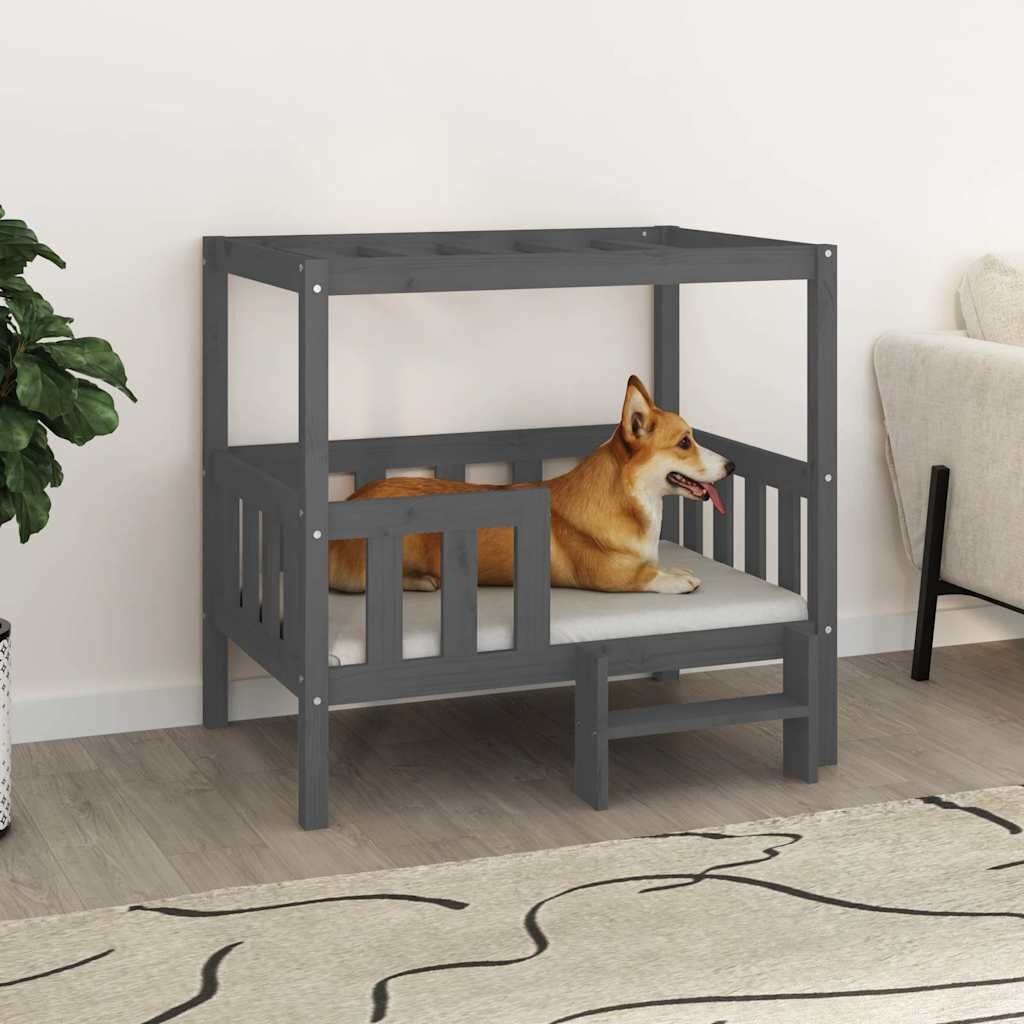 vidaXL Кучешко легло Сиво 955x735x90 см борова дървесина масив