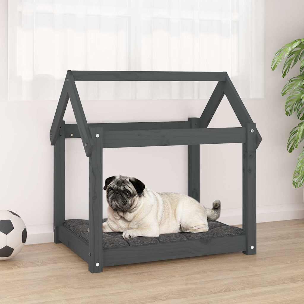 vidaXL Кучешко легло тъмносиво 71x55x70 см борова дървесина масив