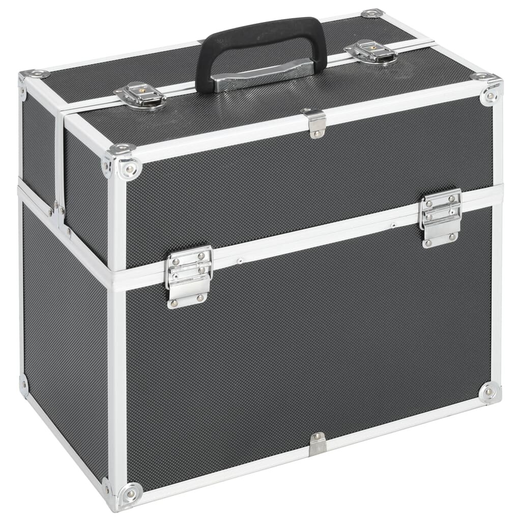 vidaXL Куфар за гримове 38x23x34 см черен алуминий