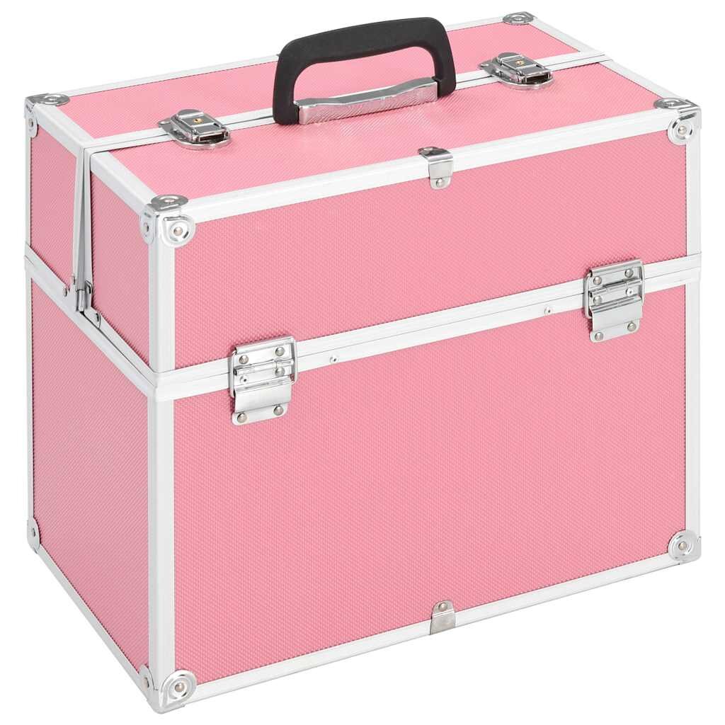 vidaXL Куфар за гримове 38x23x34 см розов алуминий