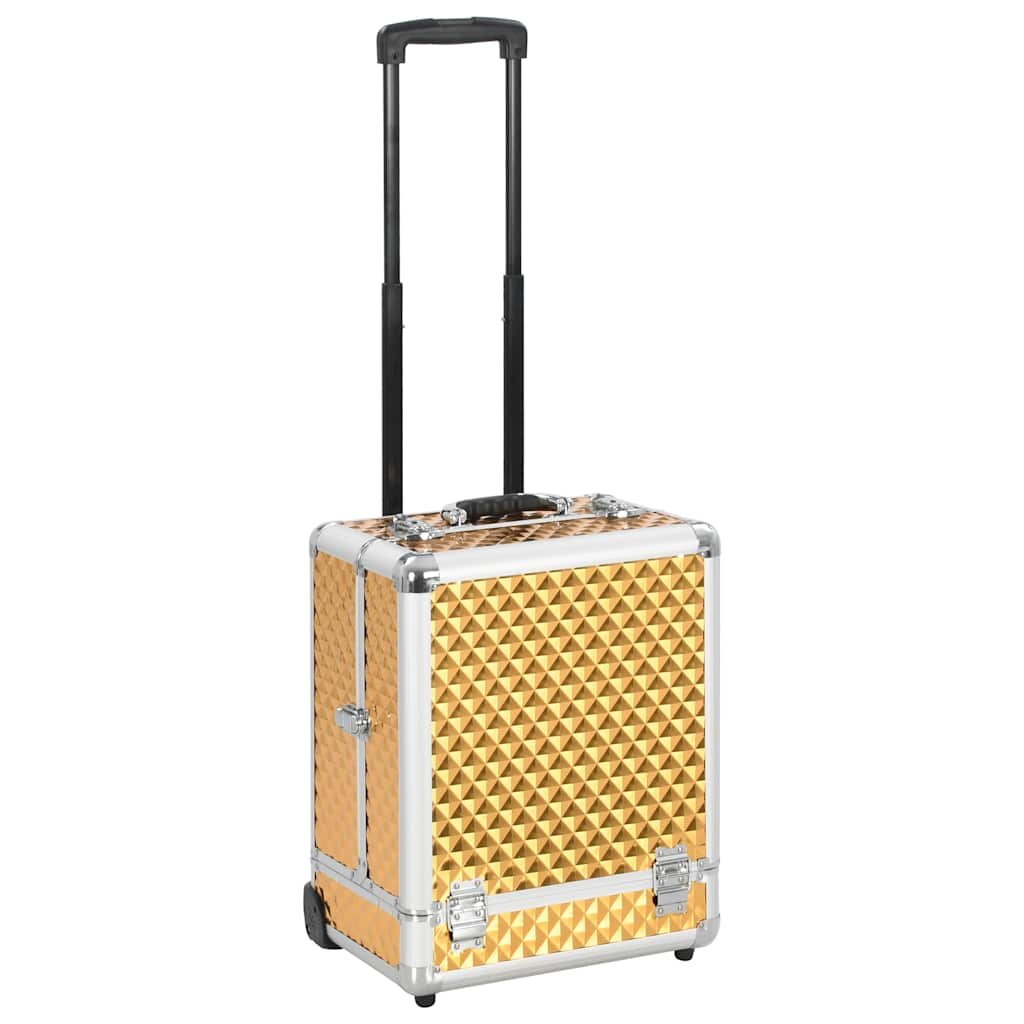vidaXL Куфар за гримове на колела 35x29x45 см златист алуминий