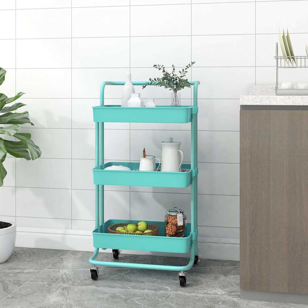 vidaXL Кухненска количка 3 нива тюркоаз 42x35x85 см желязо и ABS