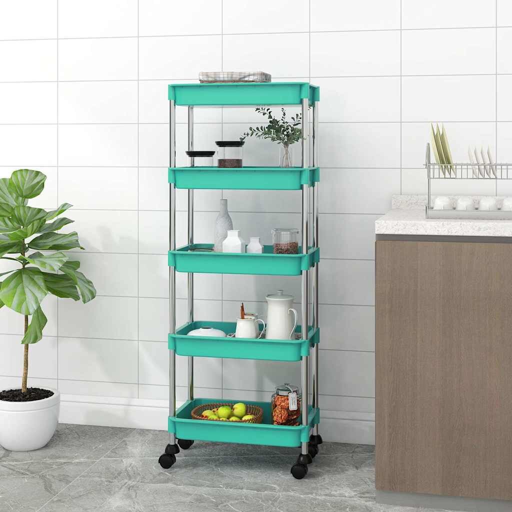 vidaXL Кухненска количка 5 нива тюркоаз 42x29x128 см желязо и ABS