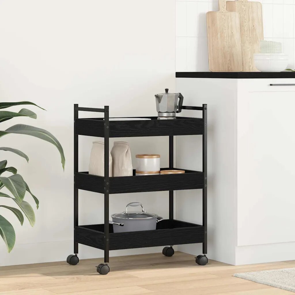 vidaXL Кухненска количка Черен дъб 50 x 30 x 70 см Инженерна дървесина