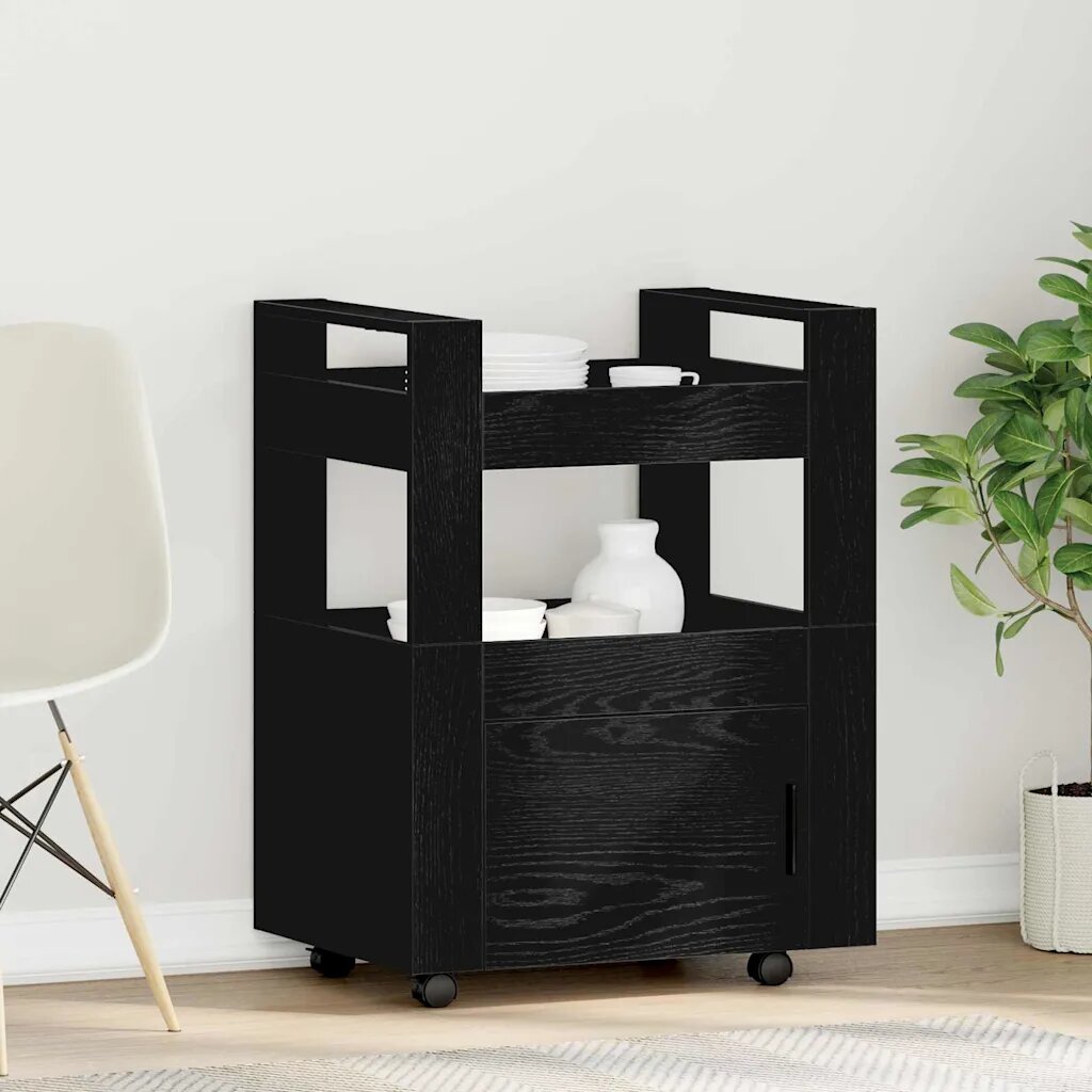 vidaXL Кухненска количка Черен дъб 60 x 45 x 80 см Инженерна дървесина