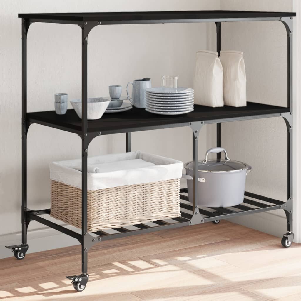 vidaXL Кухненска количка черна 100x50x95 см инженерно дърво