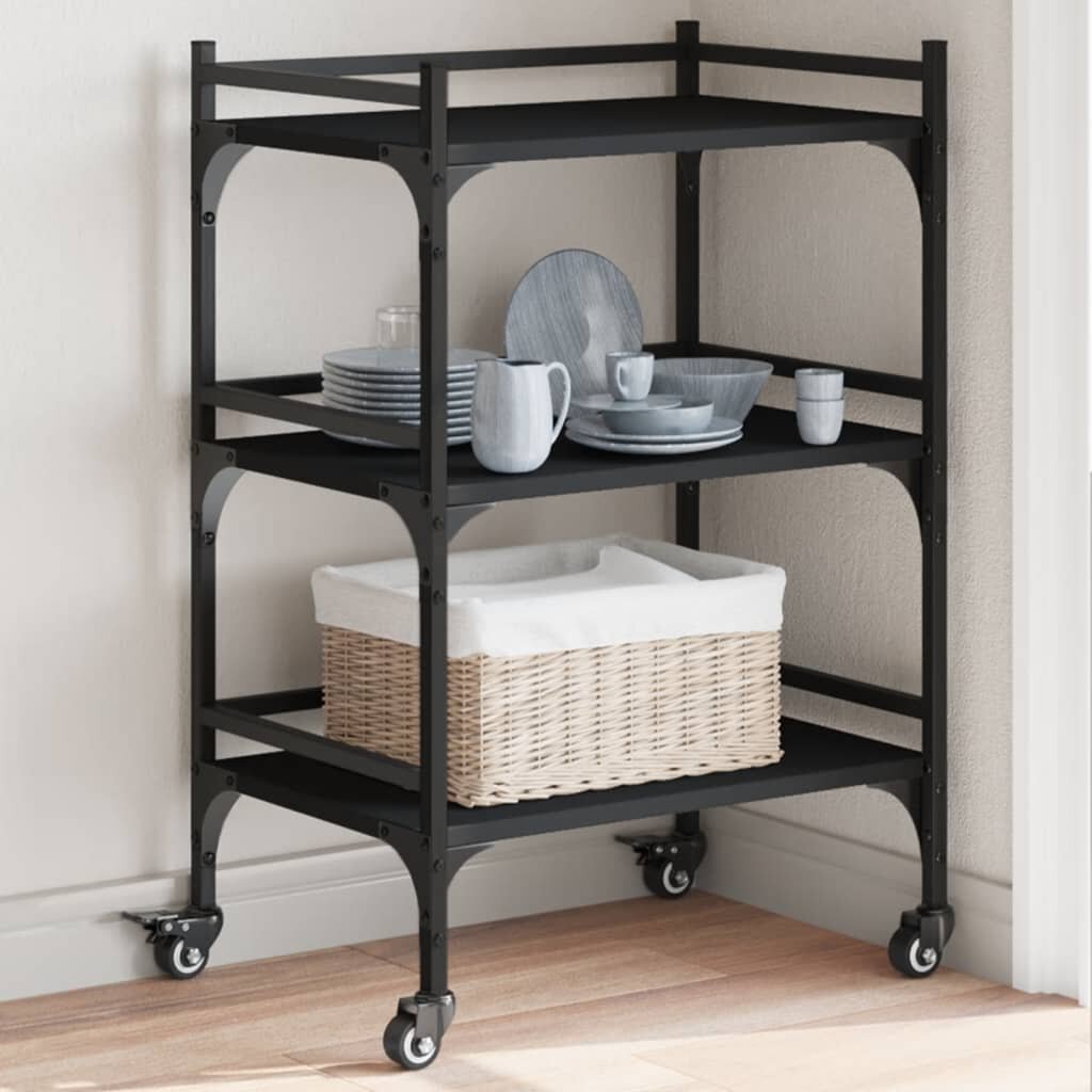 vidaXL Кухненска количка черна 50x35x755 см инженерно дърво