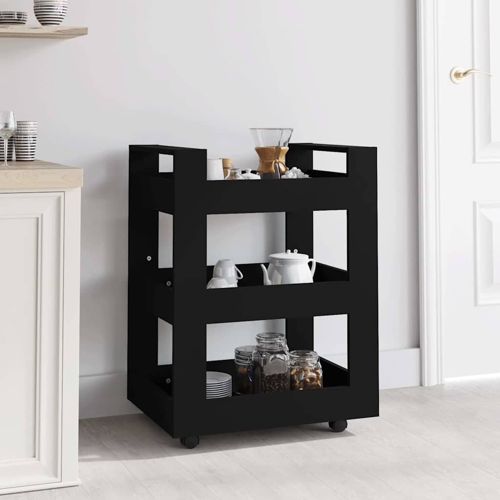 vidaXL Кухненска количка черна 60x45x80 см инженерно дърво