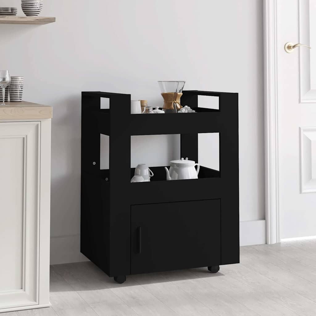 vidaXL Кухненска количка черна 60x45x80 см инженерно дърво