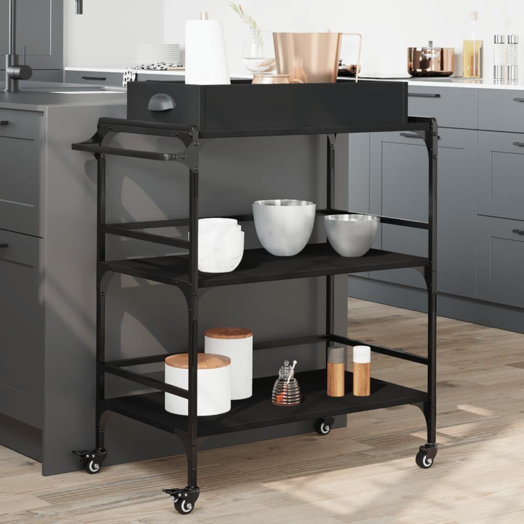 vidaXL Кухненска количка черна 815x41x925 см инженерно дърво