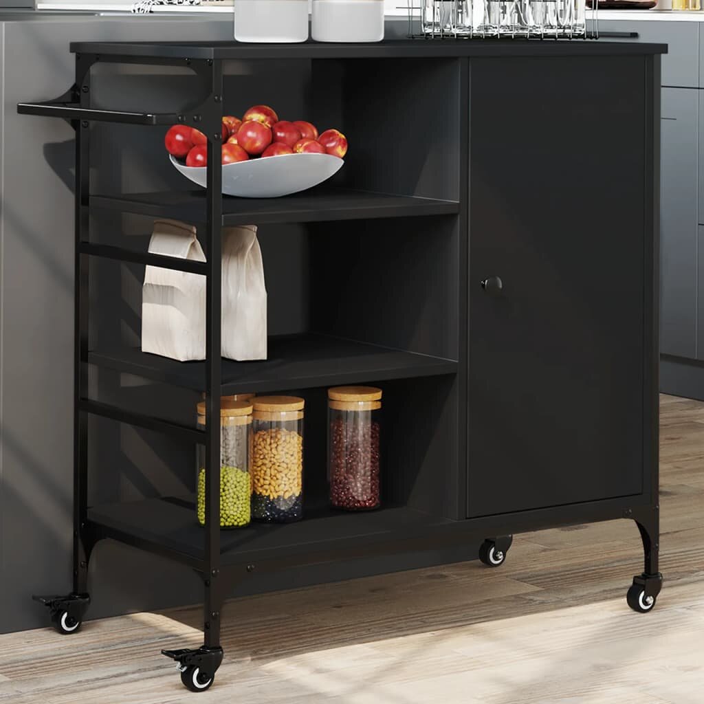 vidaXL Кухненска количка черна 875x385x845 см инженерно дърво