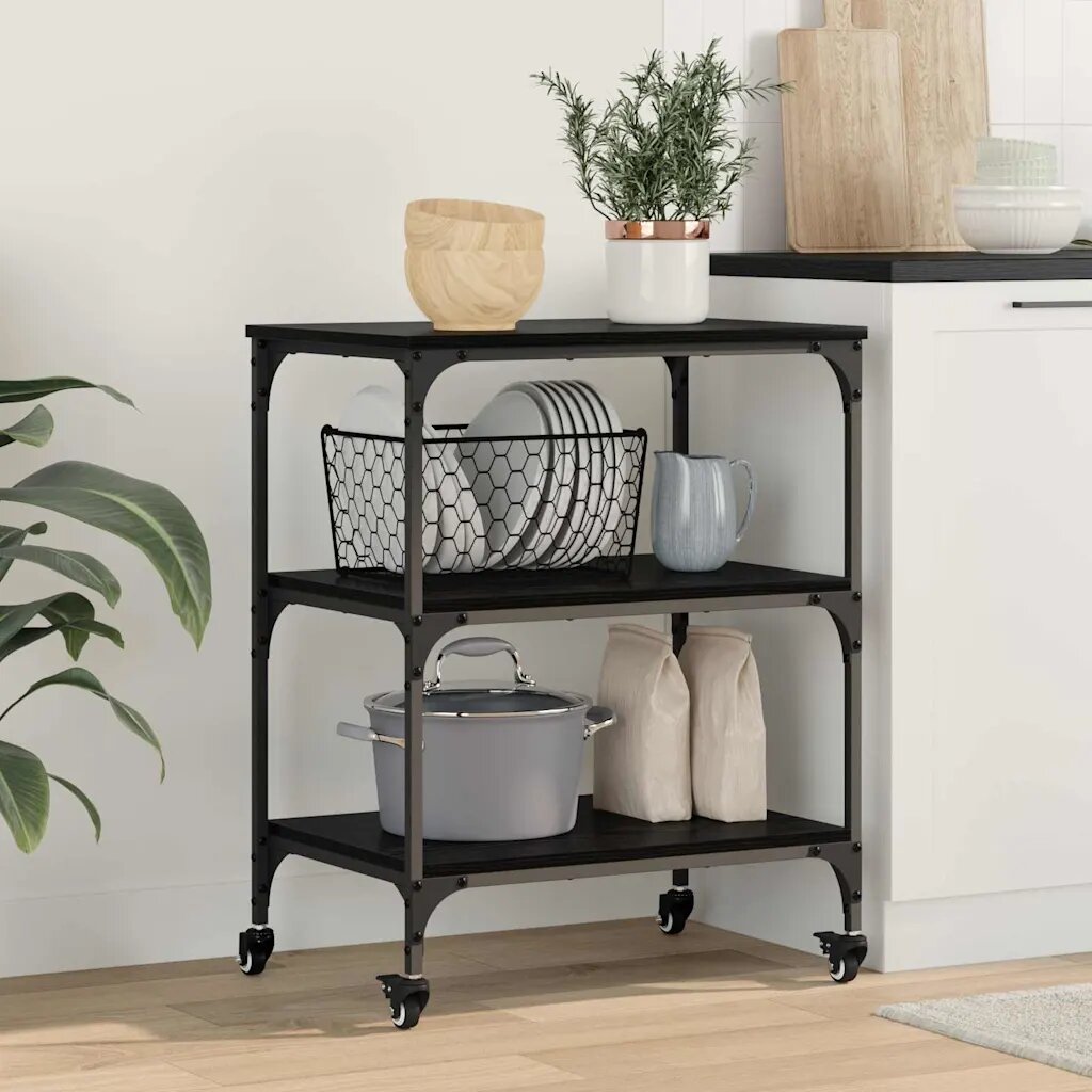 vidaXL Кухненска количка Черния дъб 60 x 41 x 76 см