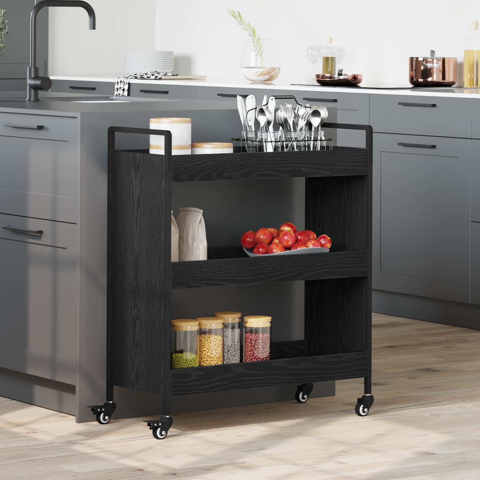 vidaXL Кухненска количка Черния дъб 70 x 30 x 82 см
