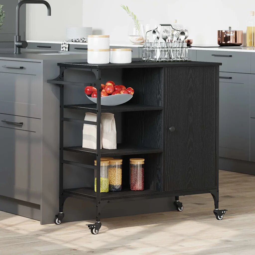 vidaXL Кухненска количка Черния дъб 87.5 x 39 x 84.5 см