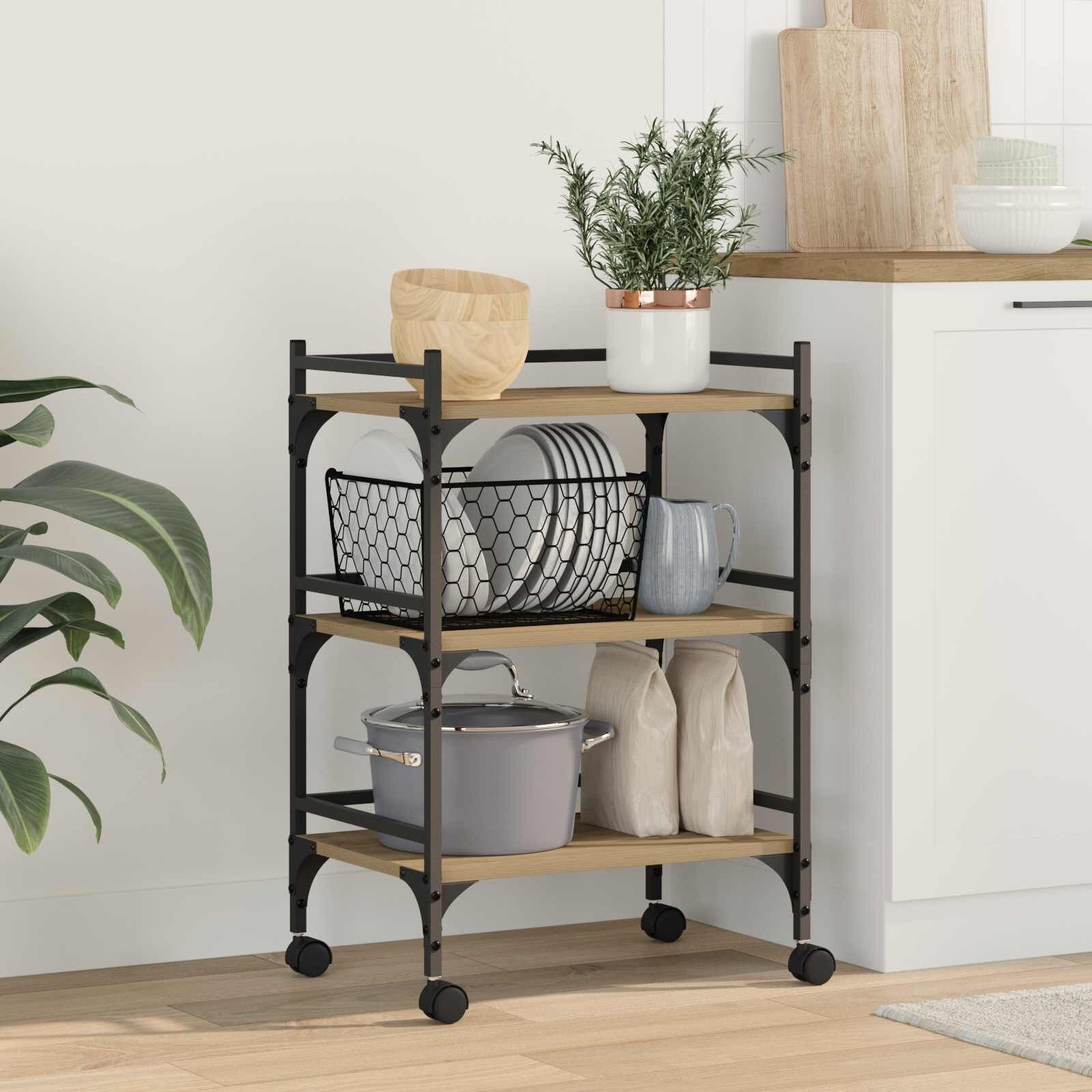 vidaXL Кухненска количка Дъб 50 x 35 x 75.5 см Инженерна дървесина