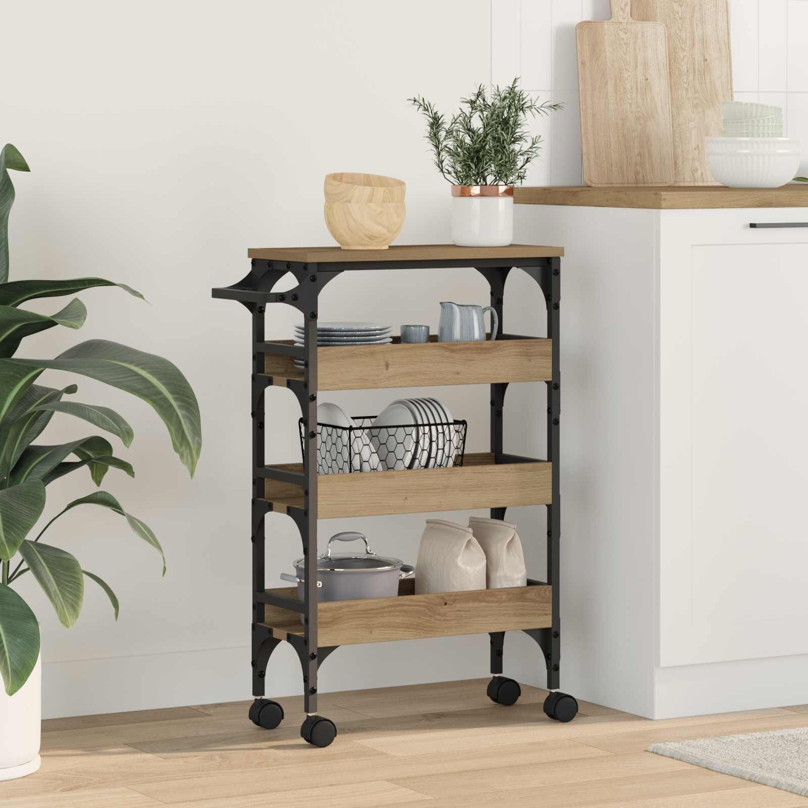 vidaXL Кухненска количка Дъб 53 x 20 x 76 см Инженерна дървесина