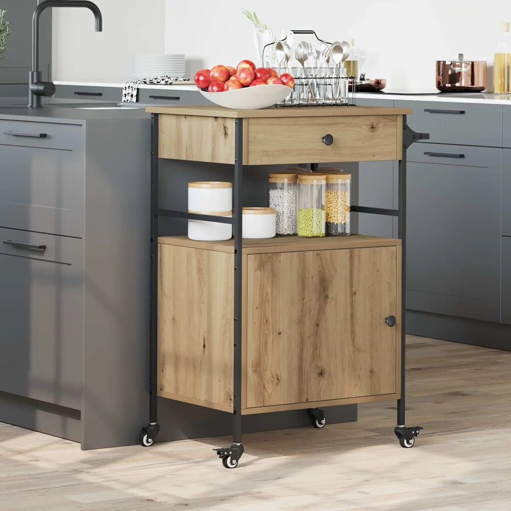vidaXL Кухненска количка Дъб 56 x 43 x 895 см Инженерна дървесина