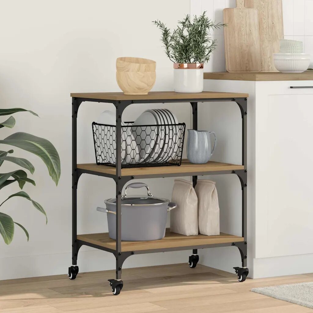 vidaXL Кухненска количка Дъб 60 x 41 x 76 см Инженерна дървесина