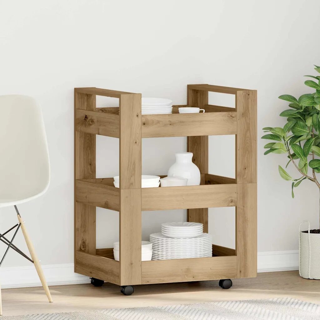 vidaXL Кухненска количка Дъб 60 x 45 x 80 см Инженерна дървесина