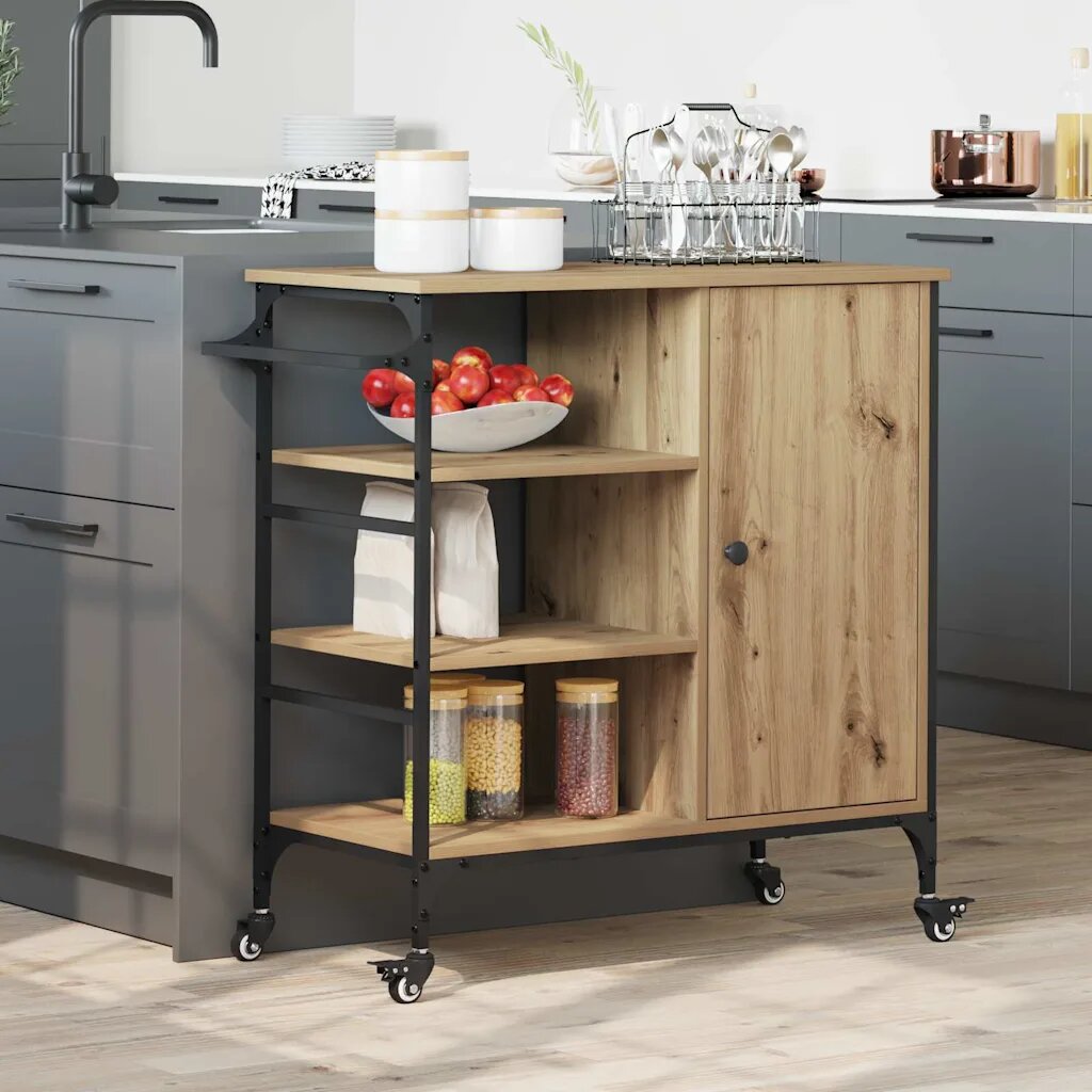 vidaXL Кухненска количка Дъб 87.5 x 39 x 84.5 см Инженерна дървесина