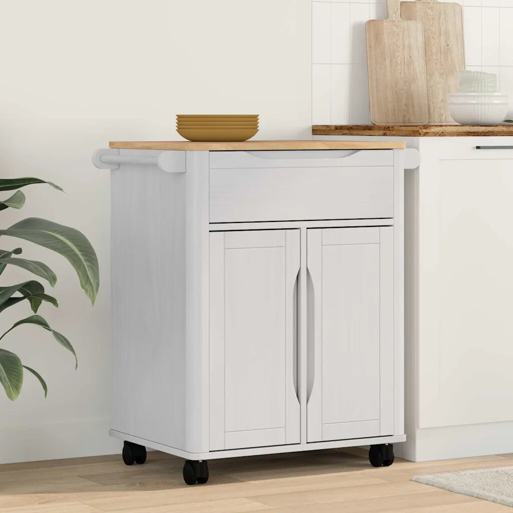 vidaXL Кухненска количка FLORO Бяло 725 x 45 x 80 см Солиден бор