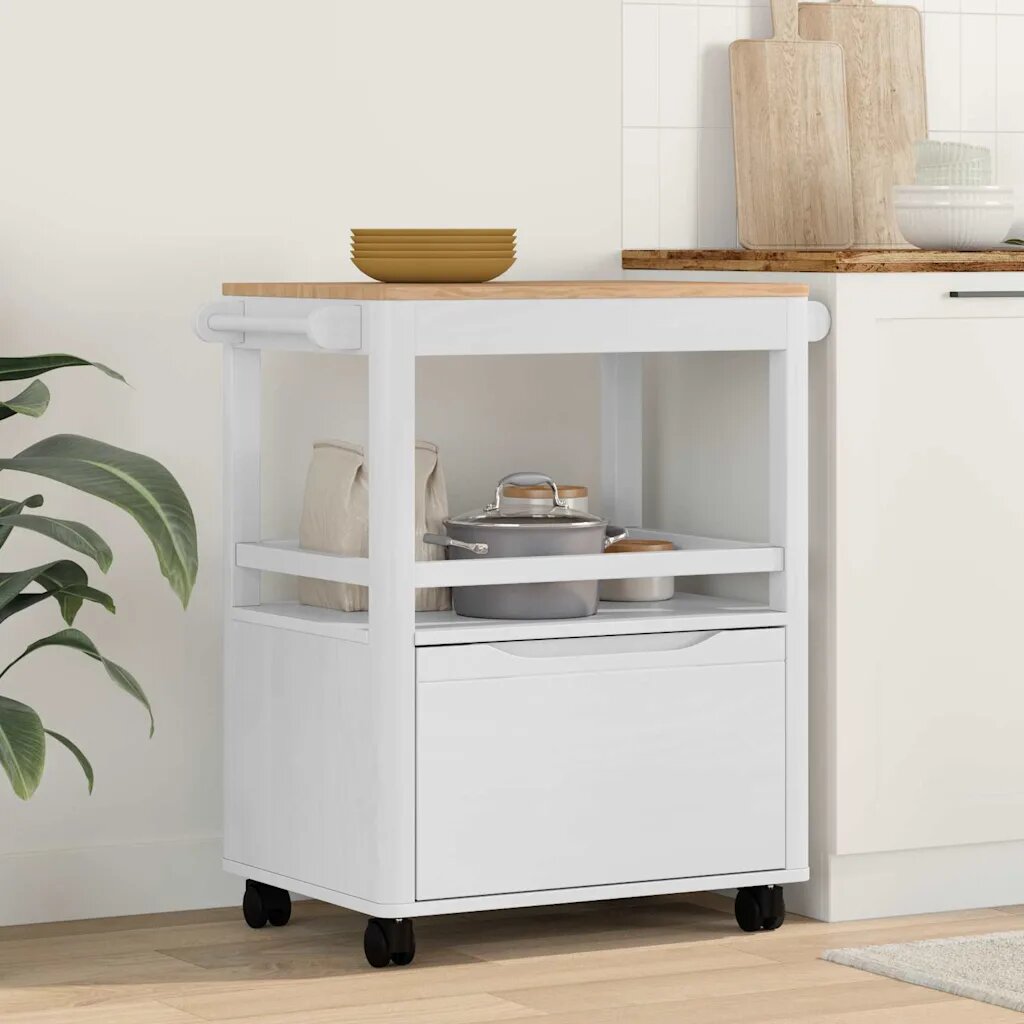 vidaXL Кухненска количка FLORO Бяло 725 x 45 x 80 см Солиден бор