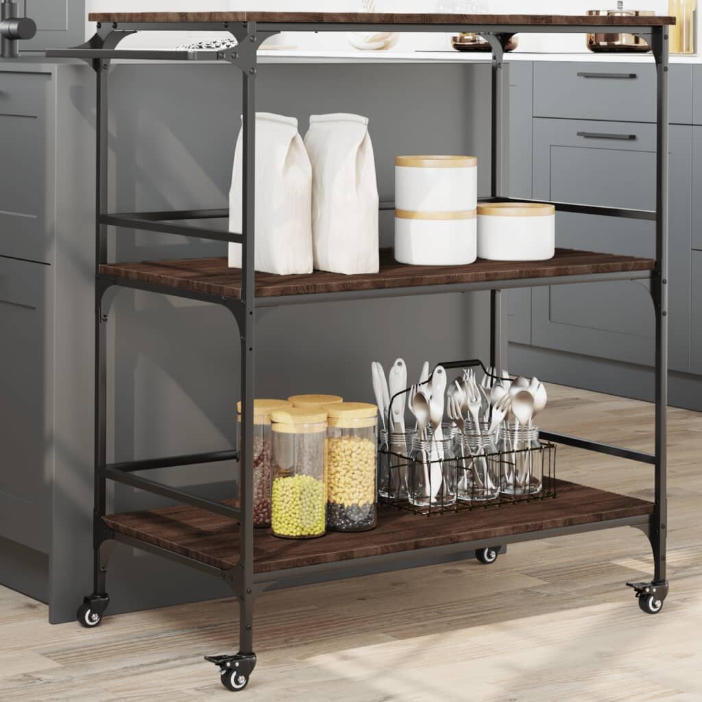 vidaXL Кухненска количка кафяв дъб 1005x50x105 см инженерно дърво