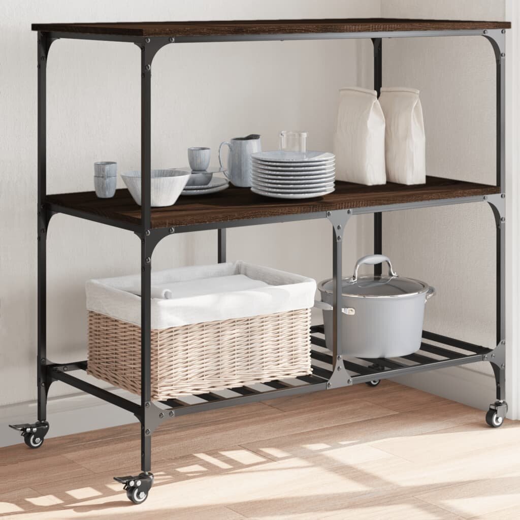 vidaXL Кухненска количка кафяв дъб 100x50x95 см инженерно дърво